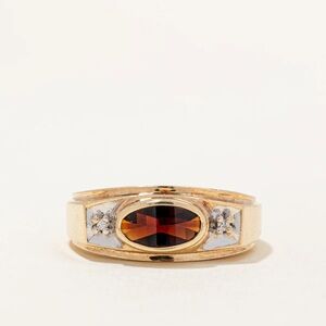 Bermark Garnet & Diamond Men’s Cocktail Ring Vintage 10K Yellow Gold